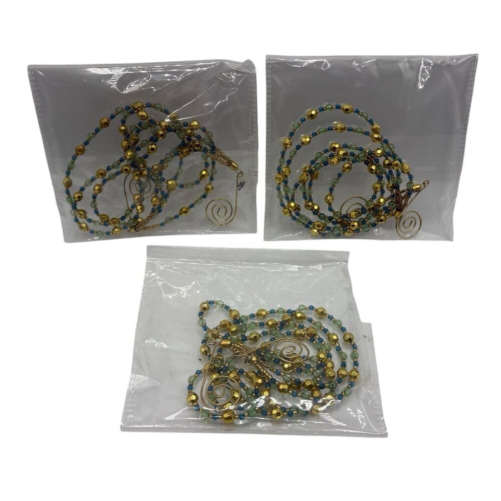 Martha Stewart Set of 3 Beaded Swags Gold Blue Green Indoor Decor - Picture 2 of 8